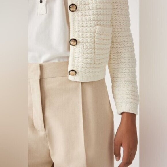 NEW Ba&sh Bash Gaspard Tweed Cardigan Jacket in Ecru Cream White | size XS / 0 - Picture 6 of 13